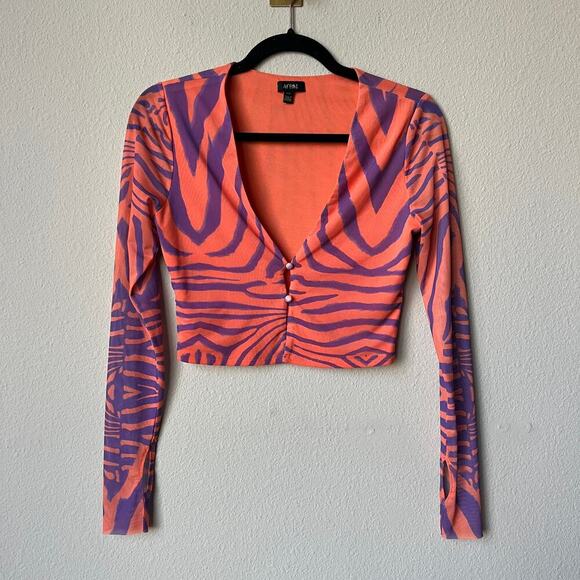AFRM Orange Purple Zebra Fitted Mesh Crop Top Size S - Picture 2 of 6